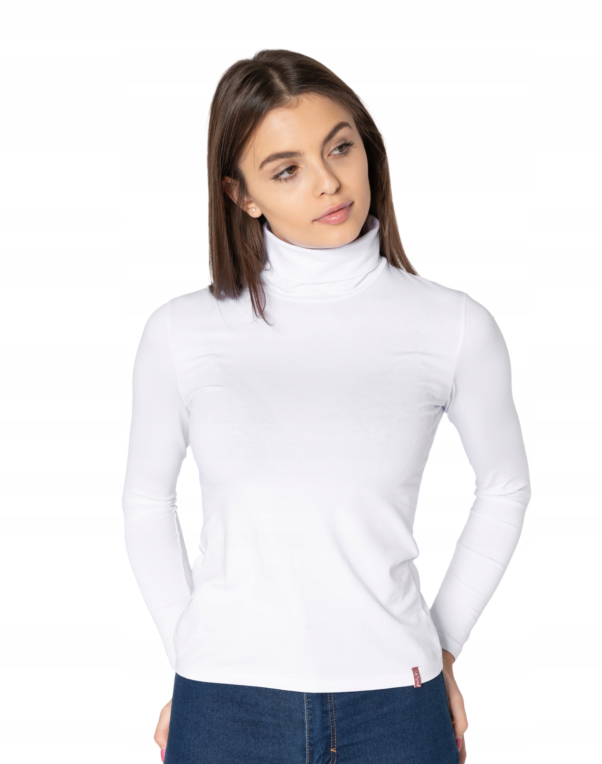 Elegancki Cienki Sweter Damski Golf Klasyczny Gładki Bawełniany 8112-03 S/M