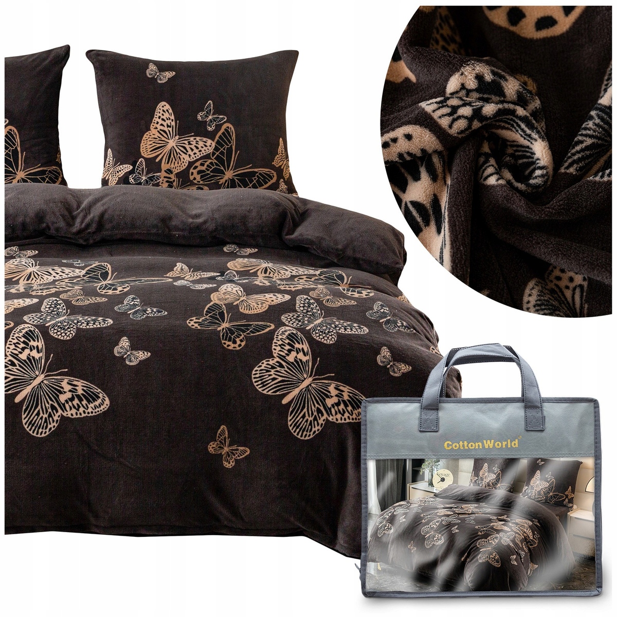 Posteľná Bielizeň 200x220 3-dielna z mikrovlákna Plushová zimná s motívom medvedíka, súprava Martino motýle