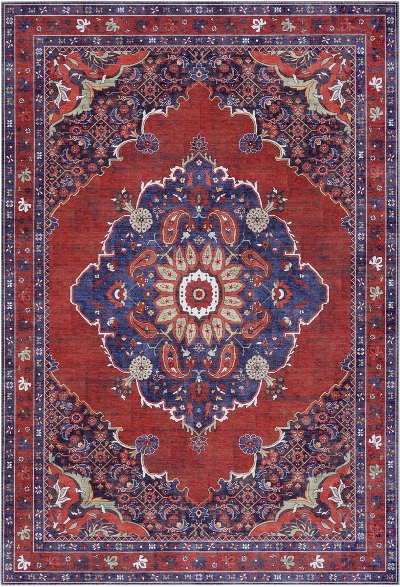 Orientálny koberec do obývačky 200x290 cm, červenomodrý, plocho tkaný