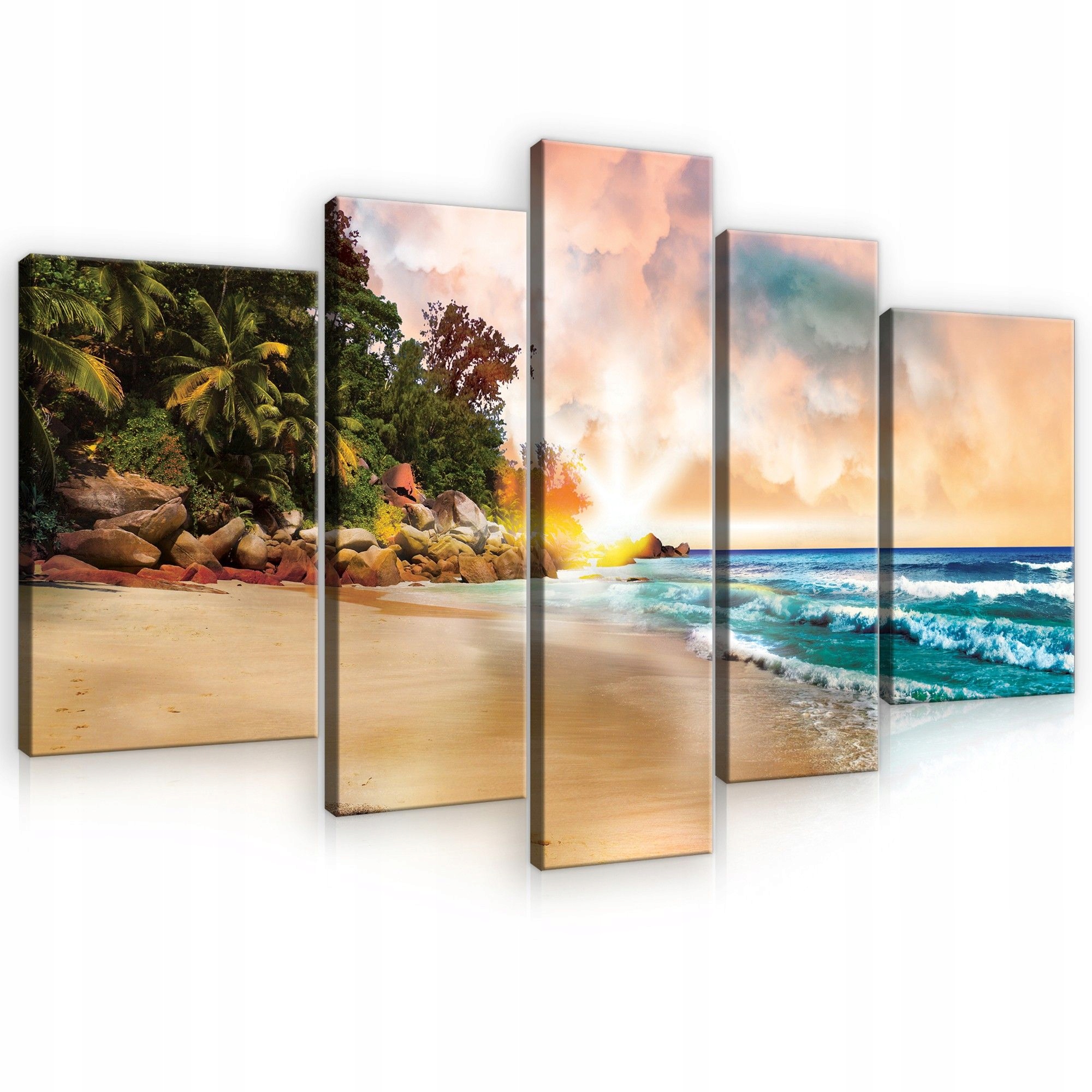 Obraz 170x100 Tropická pláž východ/západ slnka vlny palmy raj