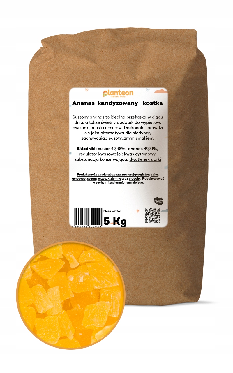Ananas kandyzowany kostka 5kg zamiennik słodyczy szybka przekąska