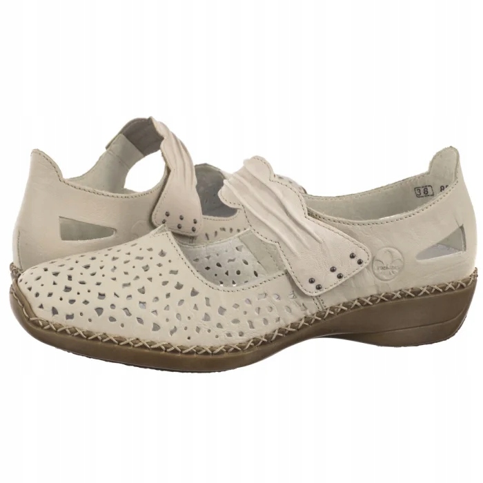 Boty Damsike Nazouvací ažurové Polobotky Rieker Béžová 41399-60 Béžová