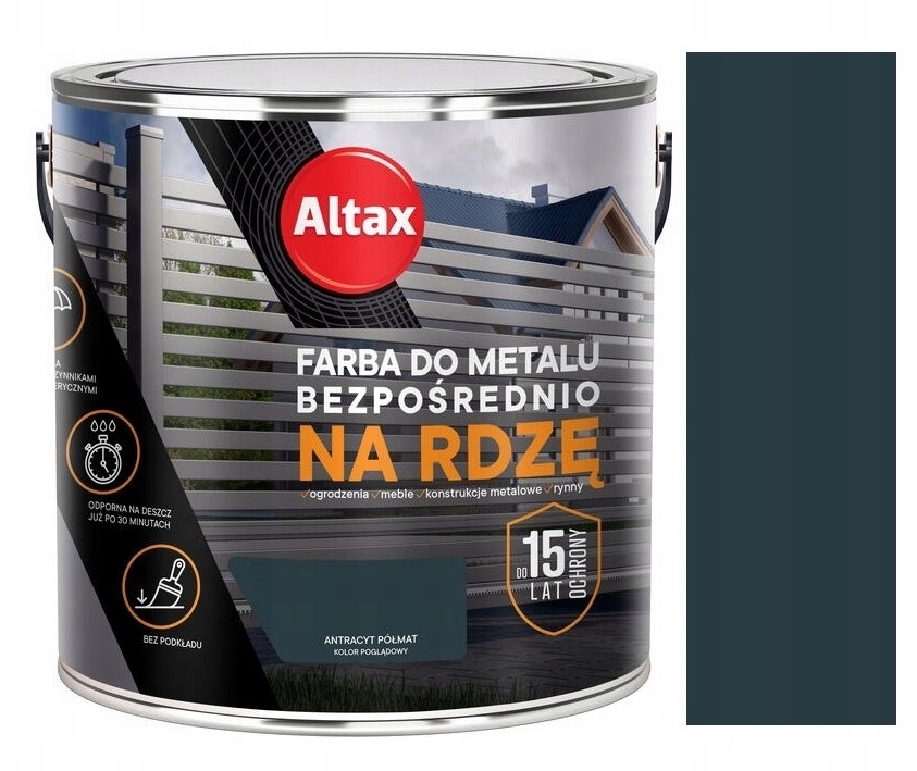 Altax Farba Do Metalu Bezpośrednio Na Rdzę Antracyt Półmat 2.5L RAL7016