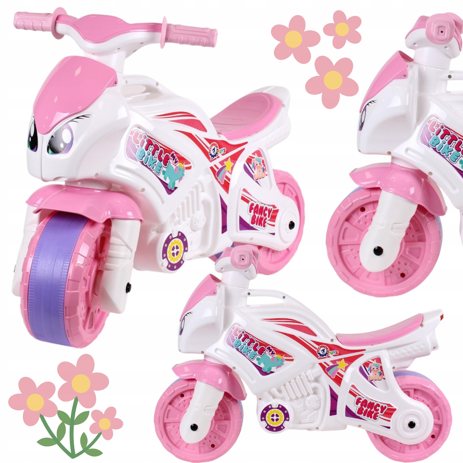 Motocykl Jeździk Rowerek Biegowy Urocze Naklejki Szerokie Koła Pchacz 5798