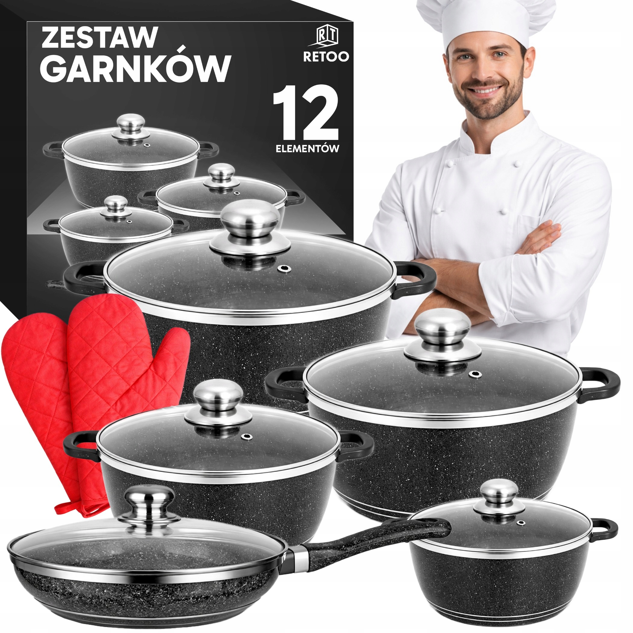 Sada Hrnců Gaz Indukce Komplet Hrnce Pánev 12 Kusů.