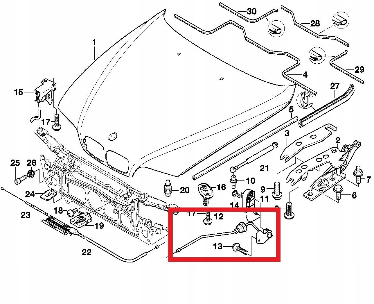 51238172174 - Механизм открывания капота двигателя BMW 5 E39