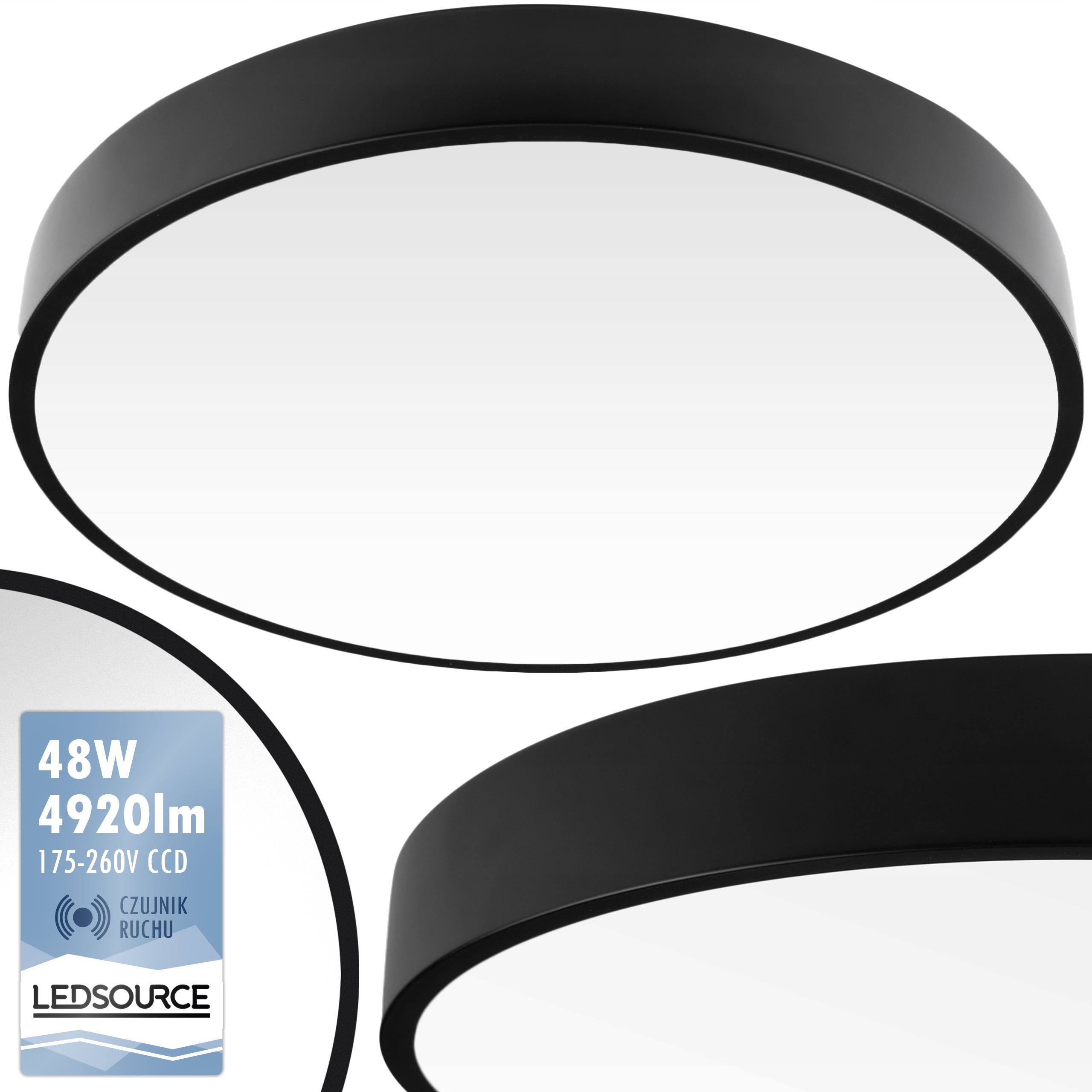 Lampa Sufitowa Led Panel Natynkowy Okrągły Moc 48W 40CM Duży Czujnik Ruchu