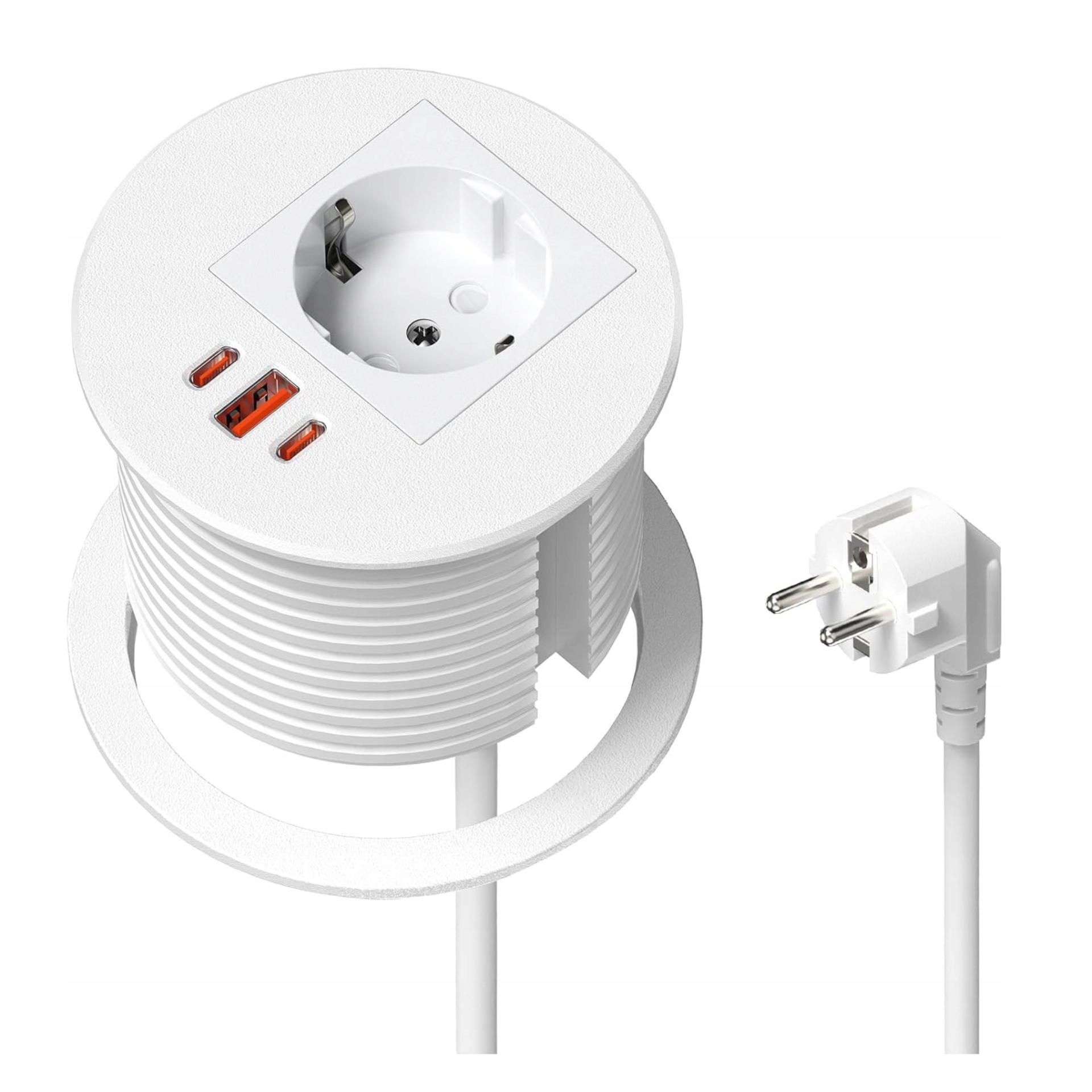 Zásuvkový konektor pro zabudování 2x Usb-c 35W 1x Usb-a Bílý kabel 1.8 m Kulatý