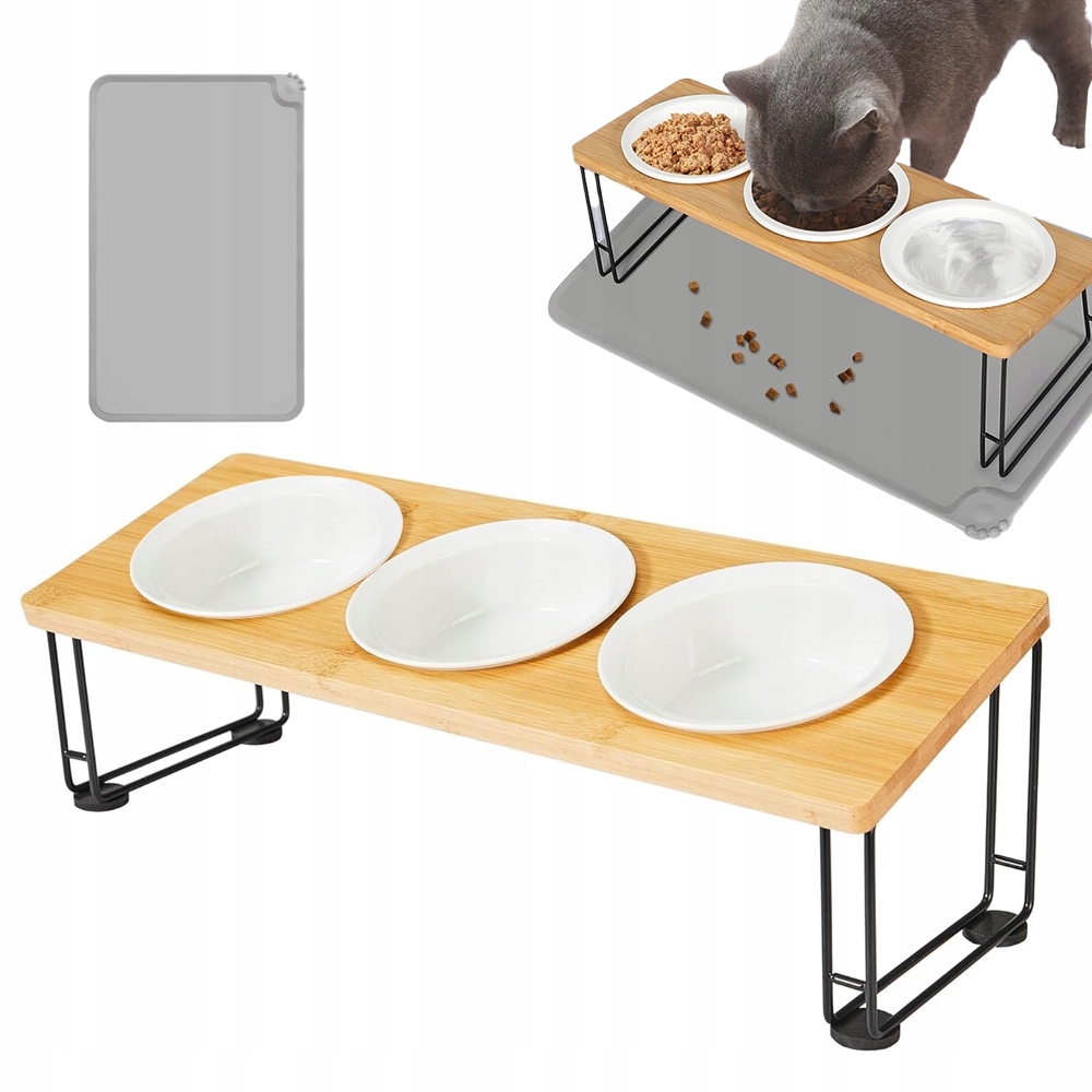 Podwójna Miska Miseczka Dla Psa Kota 2SZT Zestaw Z Podstawką Na Karmę Wodę