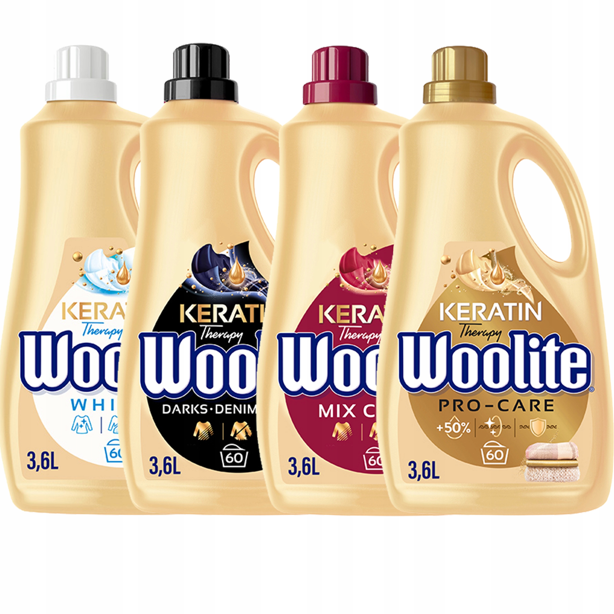 Levně Woolite Sada Pracího Prostředku Na Barvu, Bílou A Černou S Keratinem 4X 3.6L