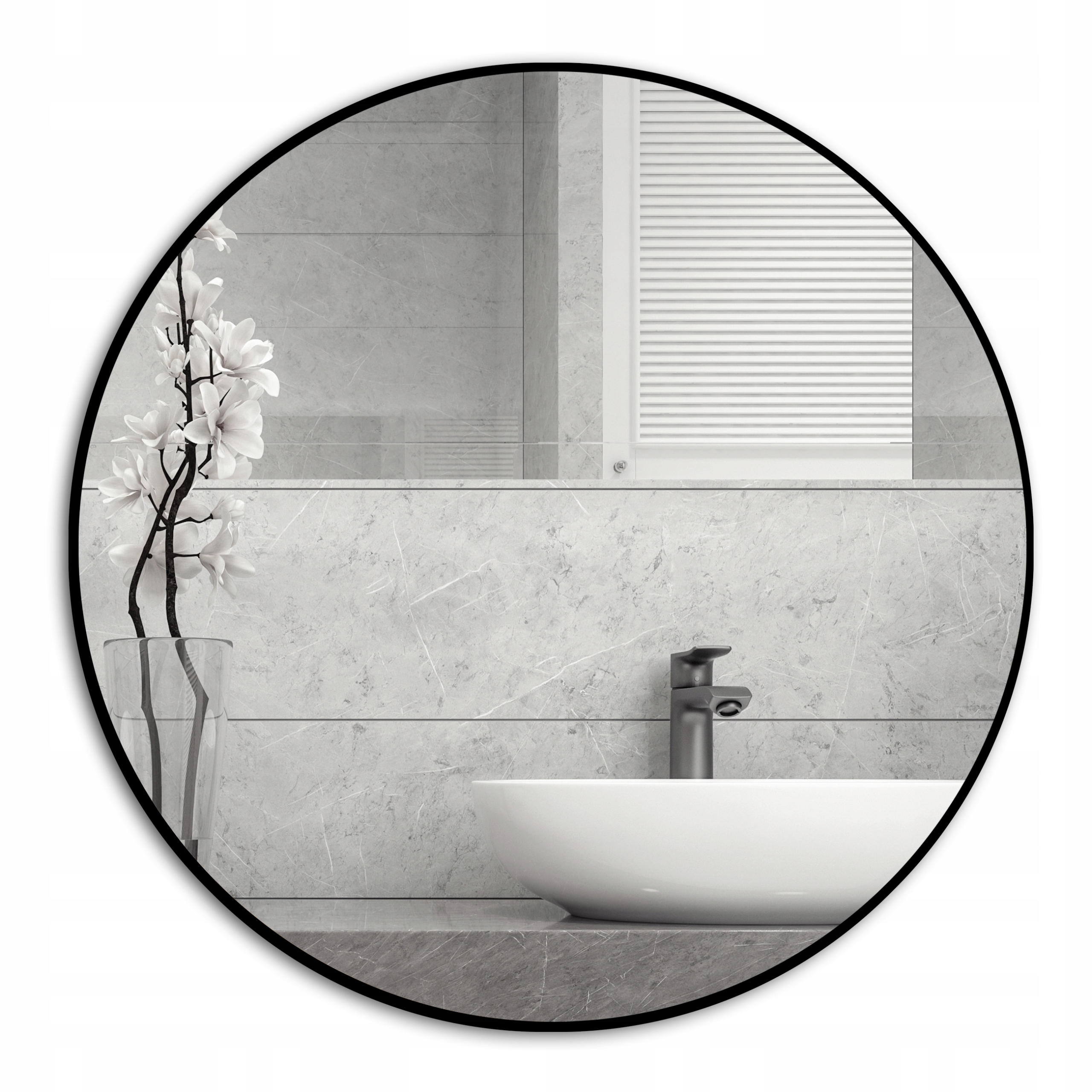 LUSTRO OKRĄGŁE 90 cm WĄSKA ALUMINIOWA RAMA LOFT