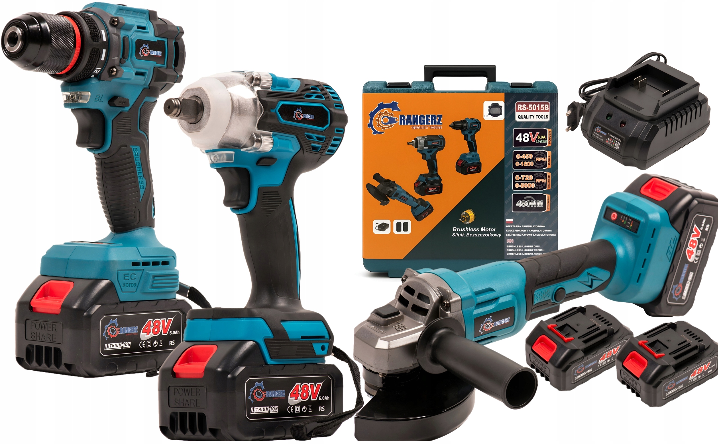 Sada akumulátorového nářadí 48V Šroubovák Příklepový Klíč Bruska 3V1