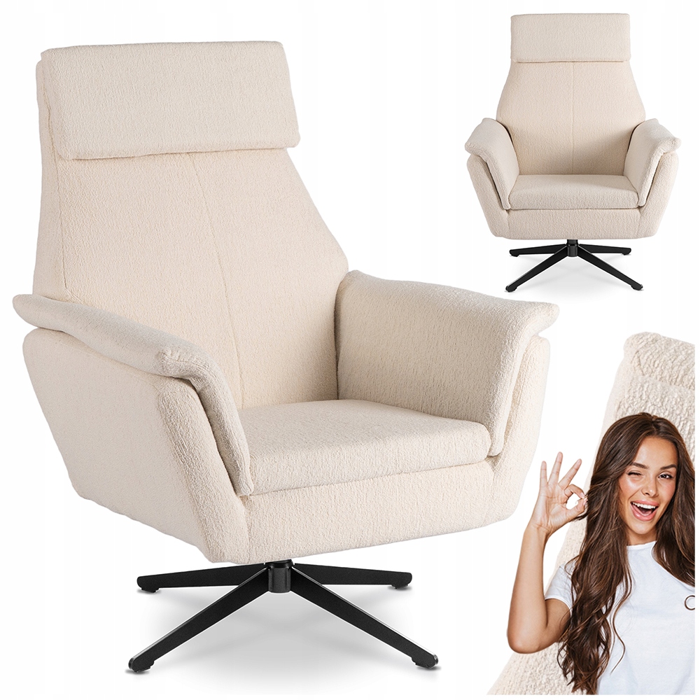 Čalouněné otočné křeslo do obývacího pokoje a pracovny Terry, béžová barva