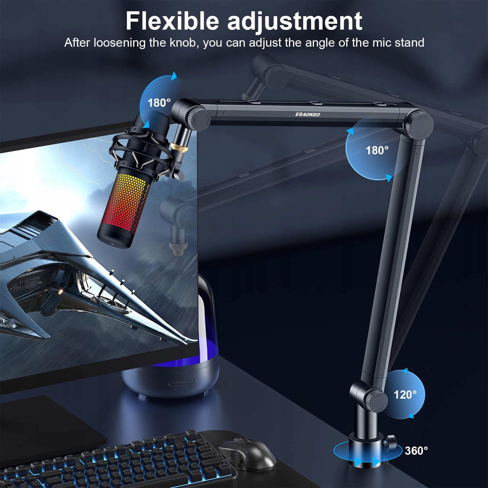 AOKEO AK-48 Ramię Mikrofonowe Do Shure SM7B Blue Yeti HyperX QuadCast — miniatura 2