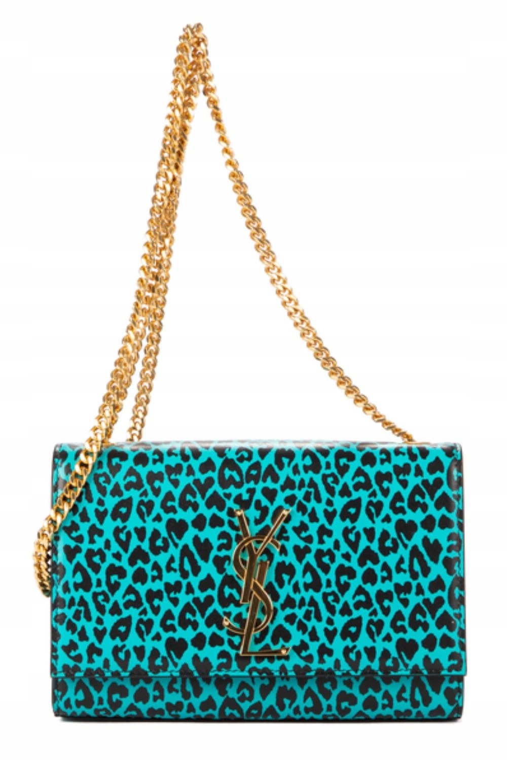 Dámská kabelka Yves Saint Laurent Kate kožená tyrkysová s puntíky, originál