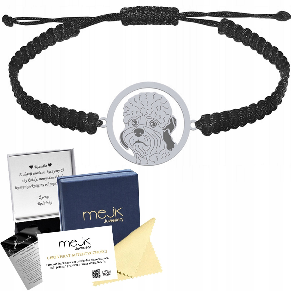 Stříbrný náramek se psem Dandie Dinmont Terrier 925 Makramé Gravírování Bonus