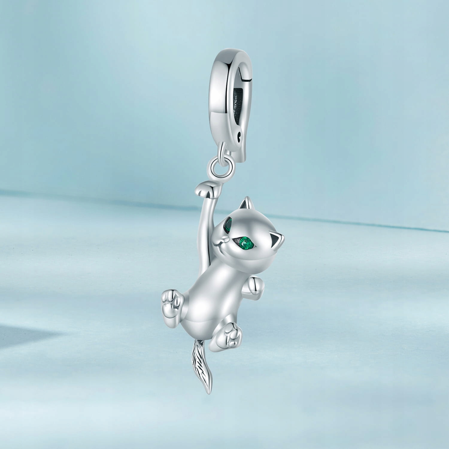 G754 Zwisający kot kotek srebrny charms zapinany zatrzask Materiał srebro