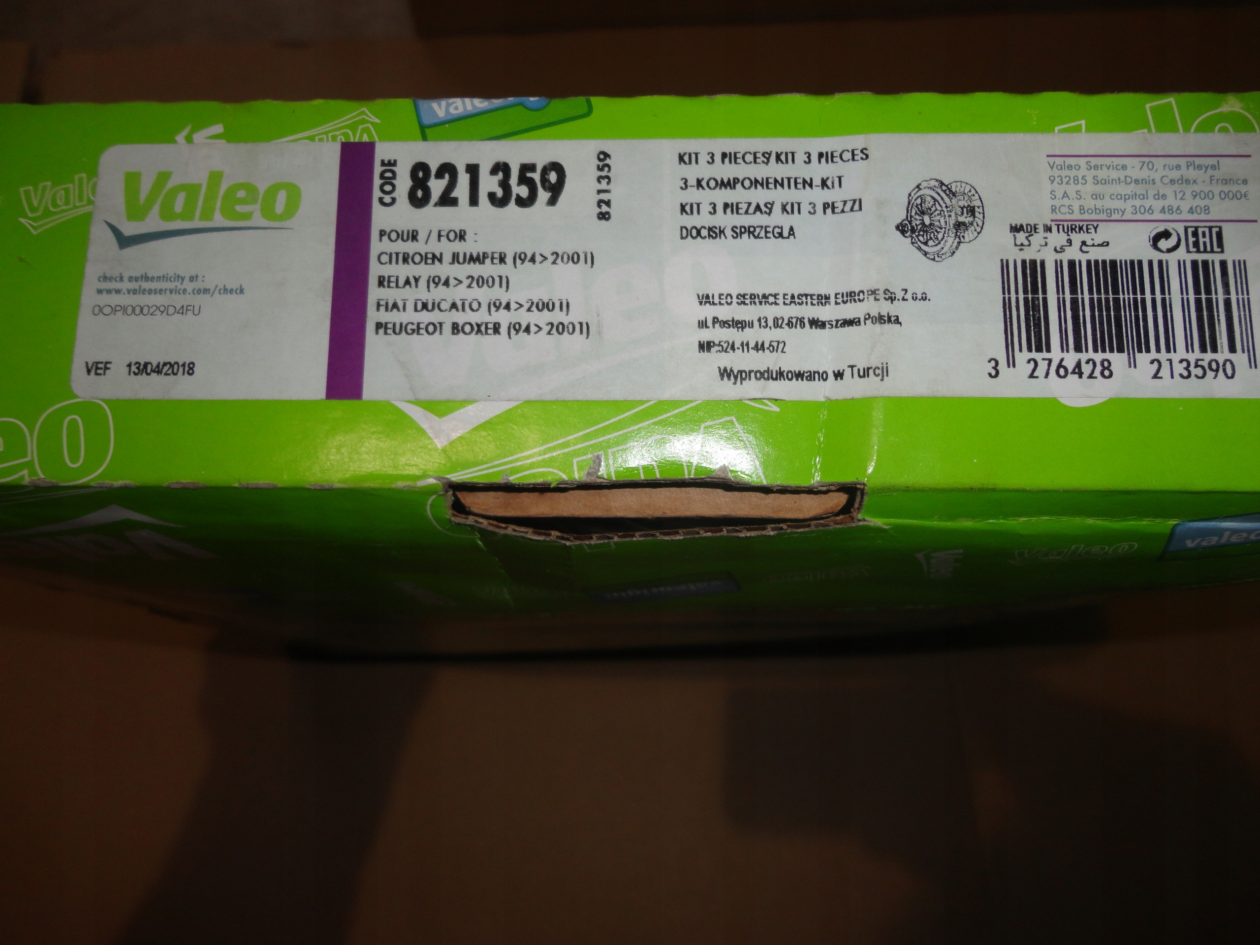 SPRZĘGŁO KPL DUCATO BOXER JUMPER 2.8 HDI JTD VALEO Waga produktu z opakowaniem jednostkowym 9 kg