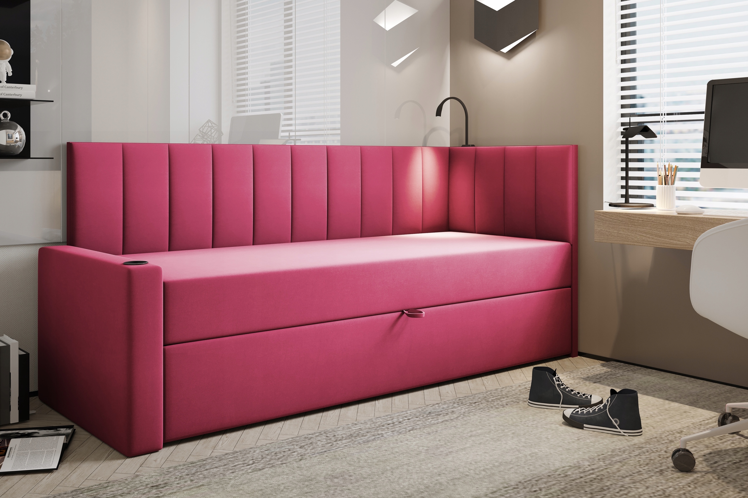 ŁÓŻKO KONTYNENTALNE MŁODZIEŻOWE TOKIO 80x200 Lampka LED, USB-C UCHWYT LEWA Kolekcja TOKIO