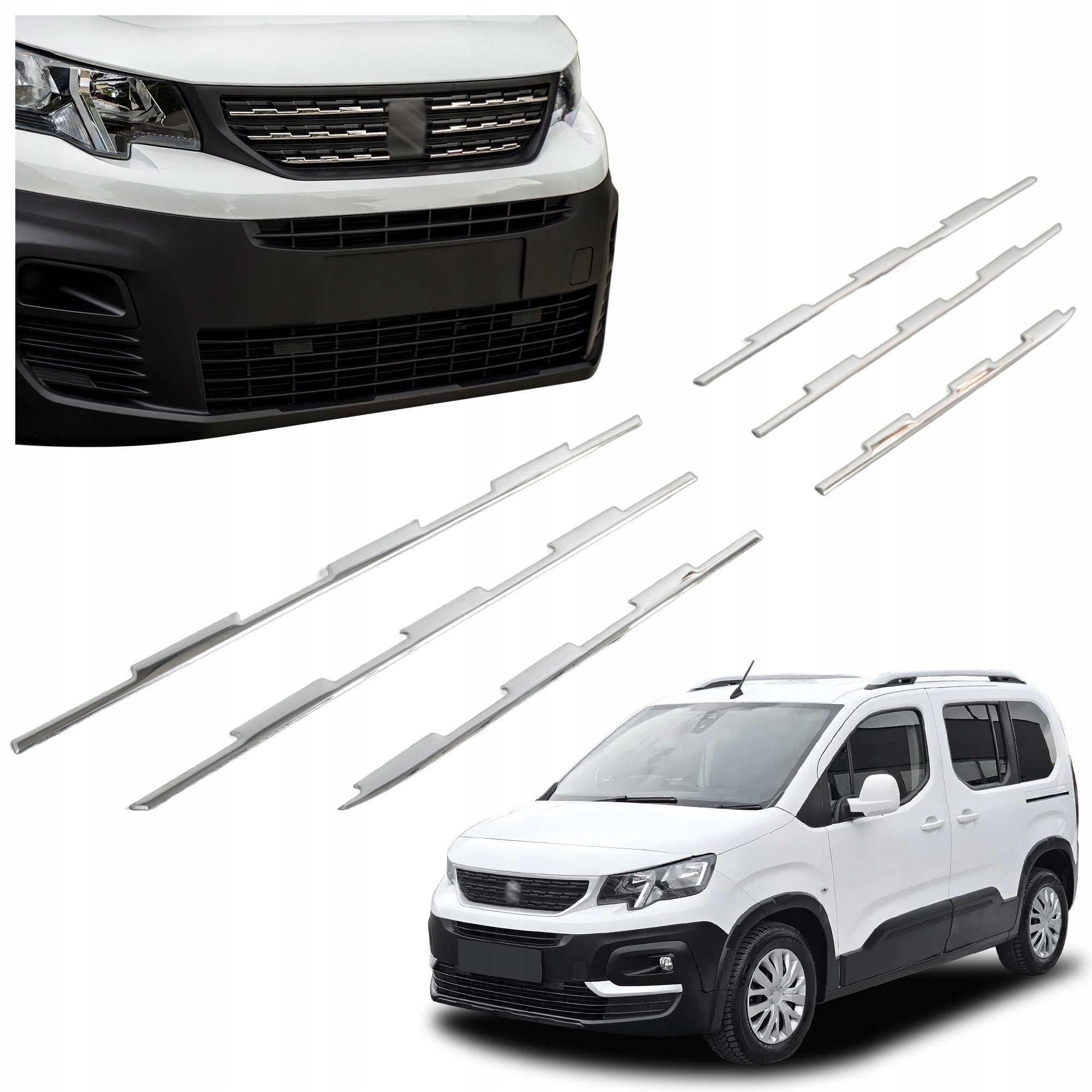 Lišty atrapy predného maskovania grilu pre Peugeot Rifter I 2018-2023