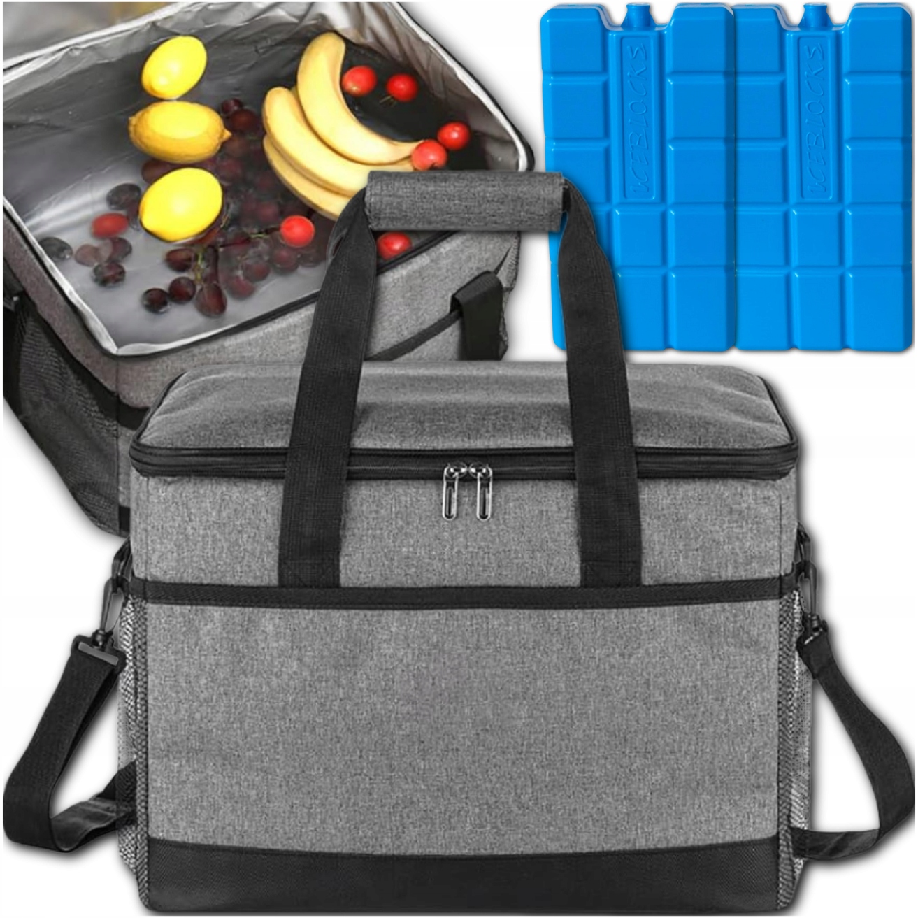 TORBA TERMICZNA TERMOIZOACYJNA TURYSTYCZNA PODRÓŻNA +2 WKŁADY CHŁODZĄCE 18L