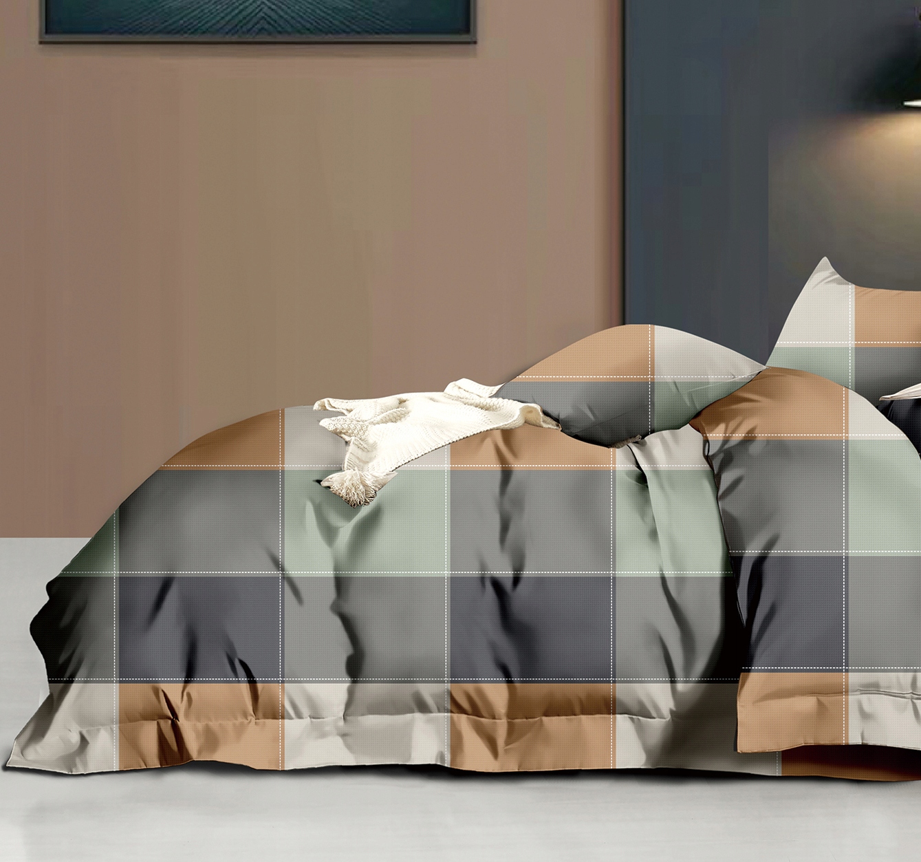 3dílná sada povlečení na peřinu s vícebarevnou mřížkou, 100% bavlna, do ložnice 220×200 cm