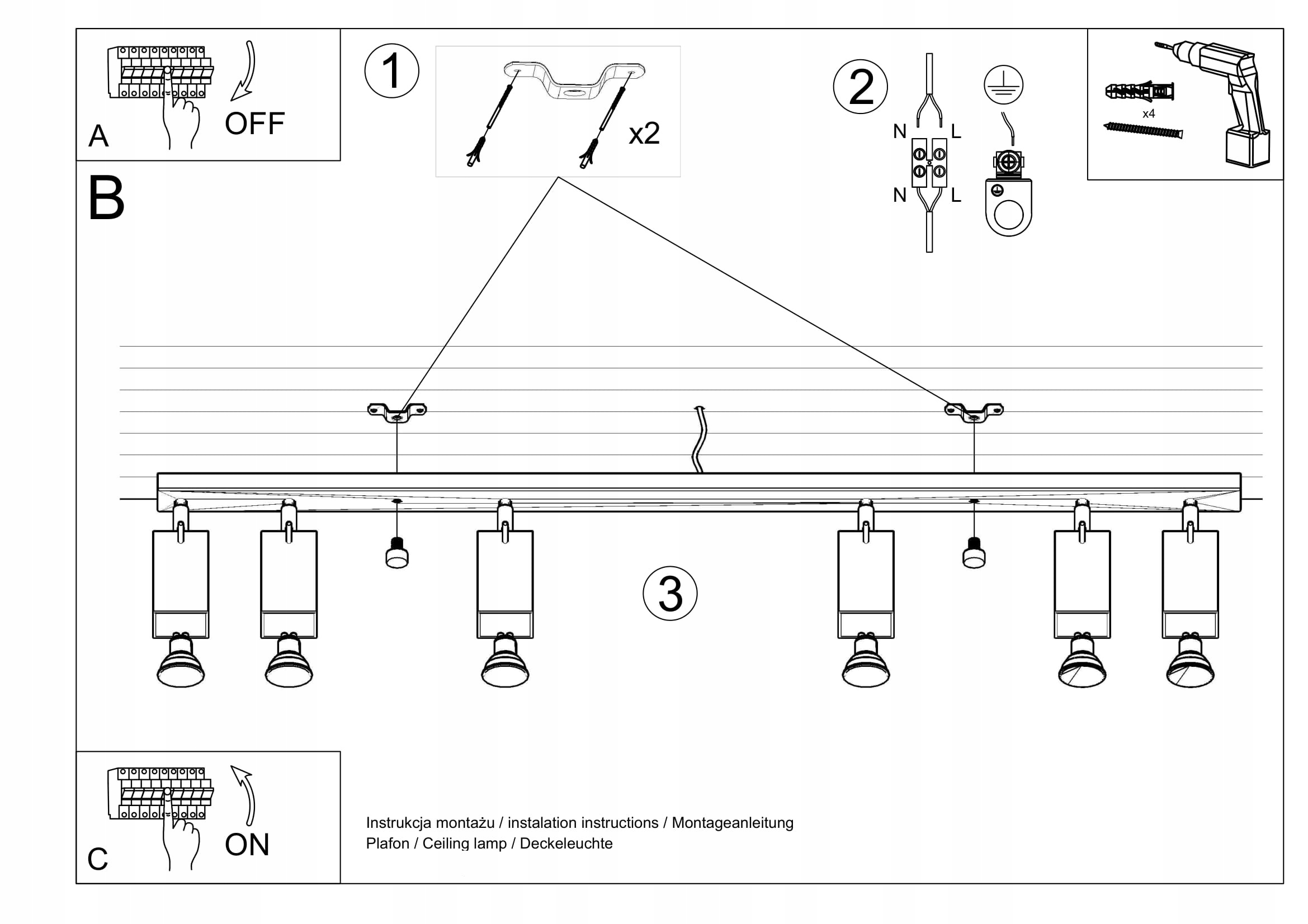 Plafon MERIDA 6L Czarny ruchome Reflektorki listwa do salonu LED SOLLUX Rodzaj plafon