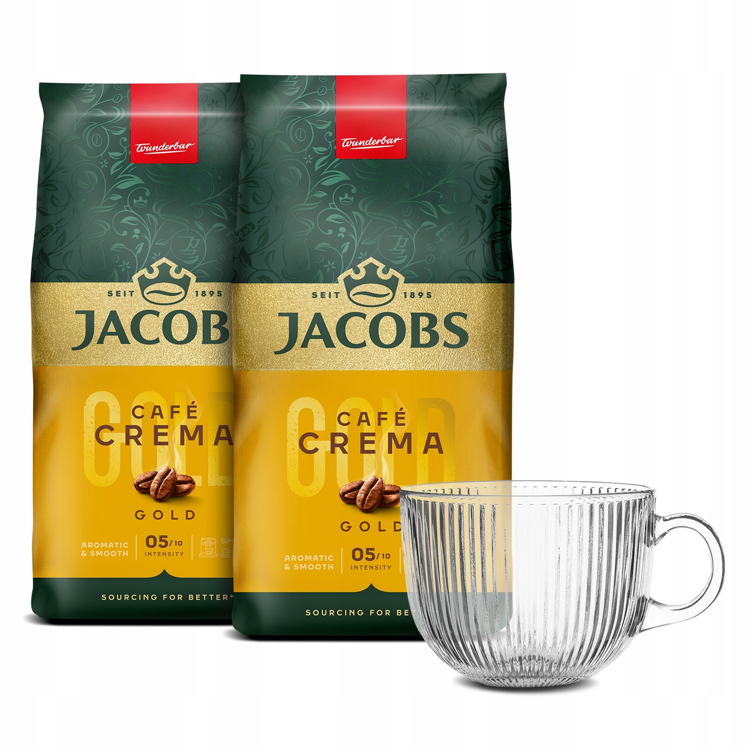 Kawa ziarnista Jacobs Crema Gold 2x 1kg filiżanka ryflowana