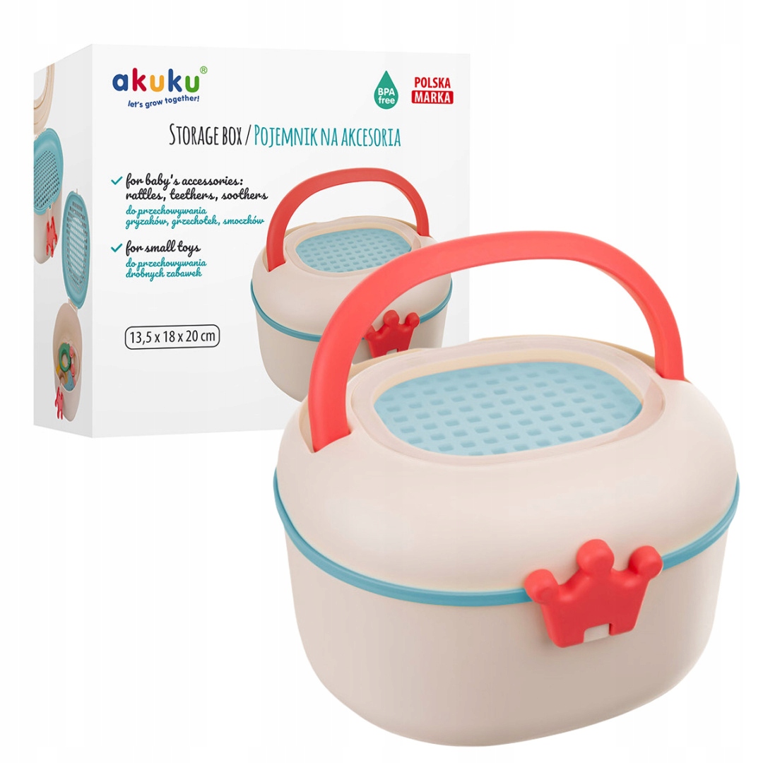 Pojemnik plastikowy Akuku pudełko zamykane na gryzaki smoczki 2 poziomowe