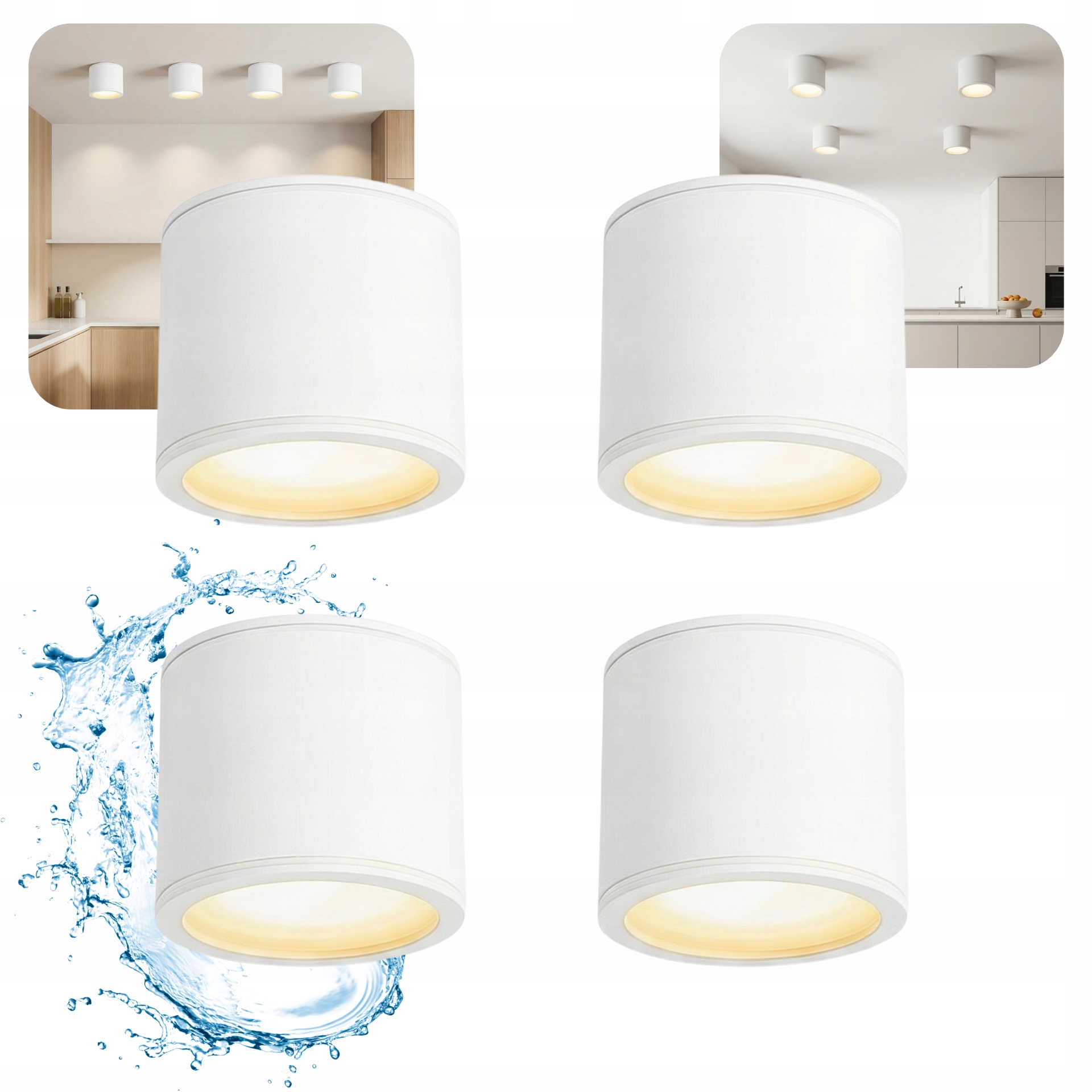 Zestaw 4x lampa sufitowa oprawa Led GX53 9W IP44 kinkiet 3 barwy GL-12