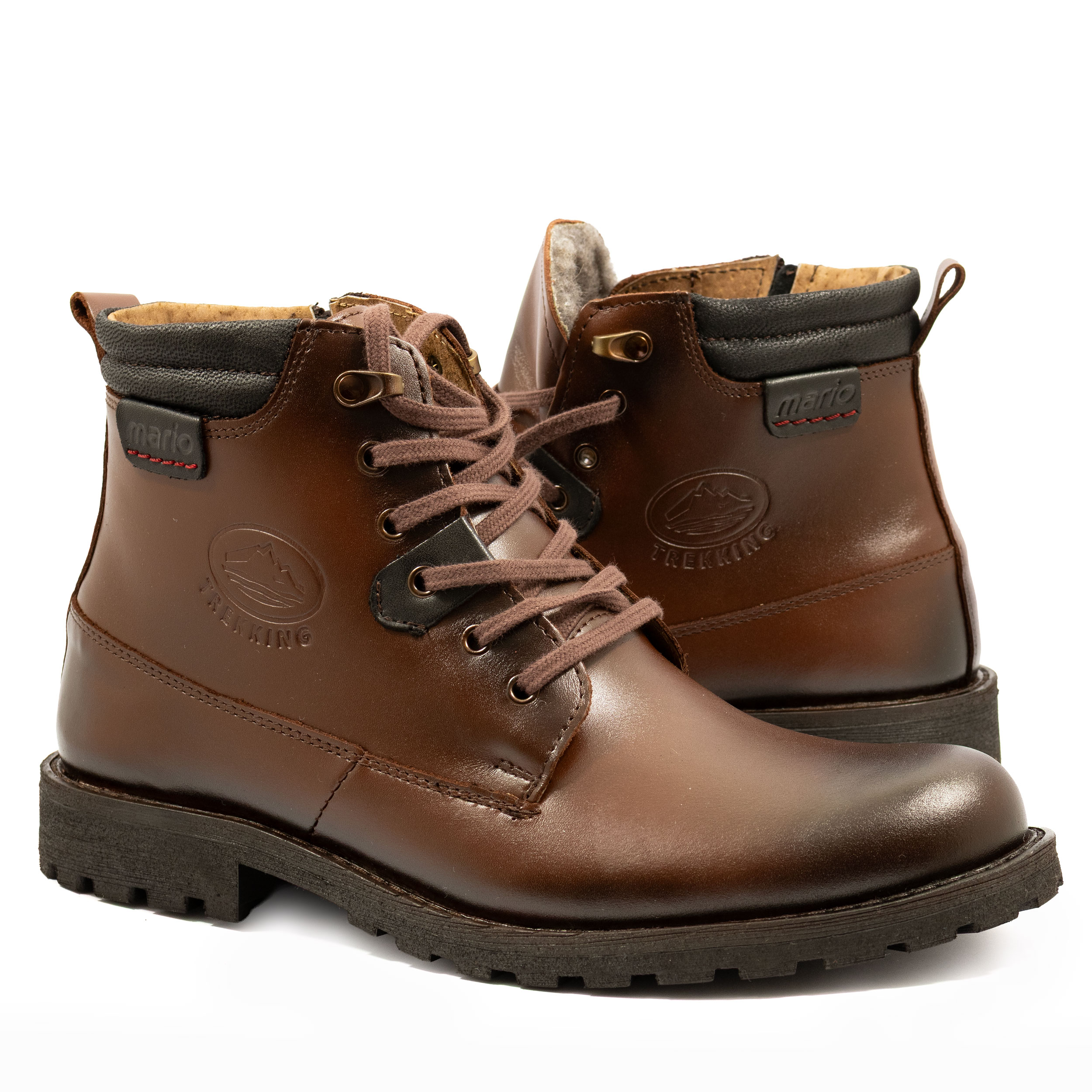 Pánské zimní boty, zateplené kožené kotníkové boty Polské 754, tmavě hnědé, velikost 44