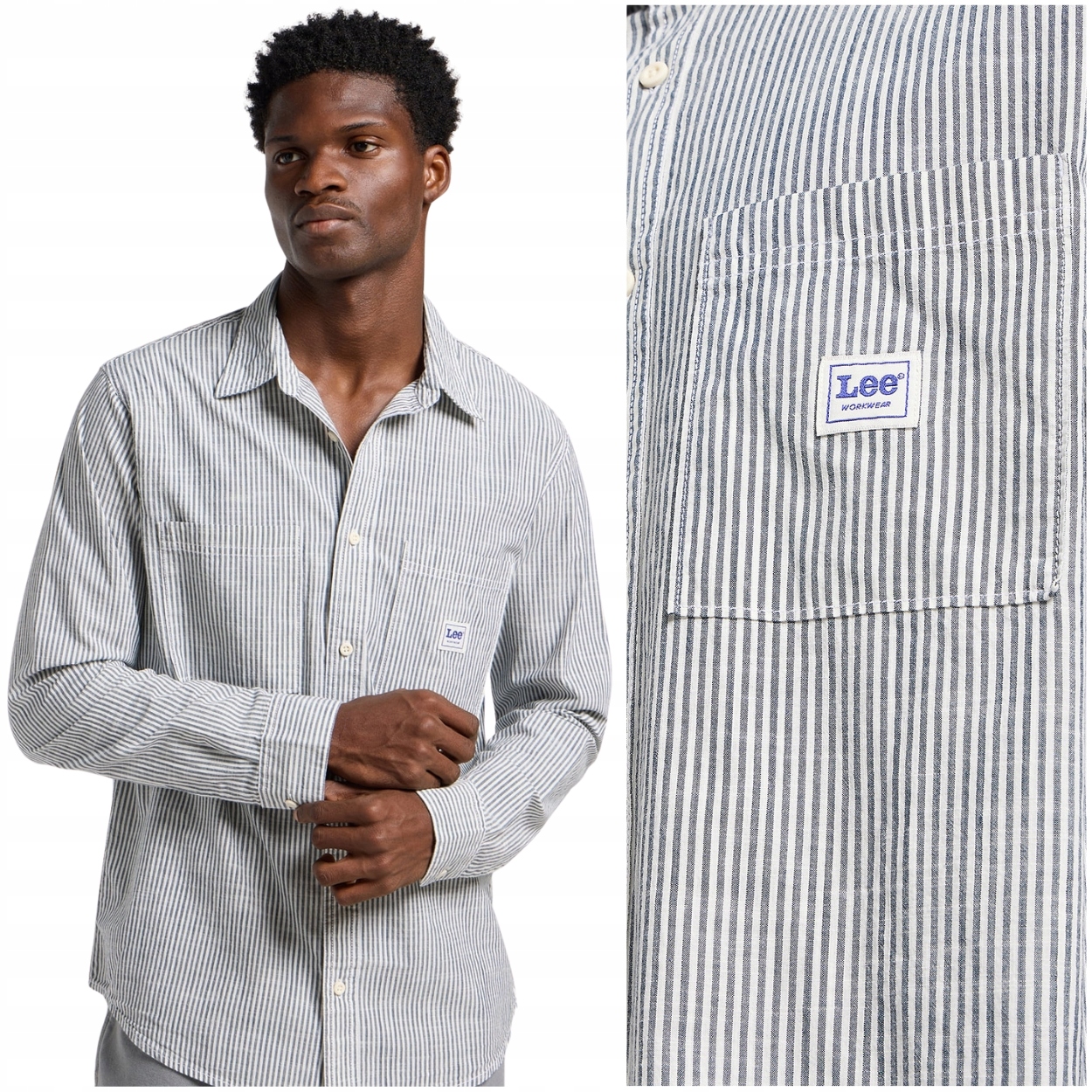 Lee Workwear Shirt 2.0 Ecru volná pánská pruhovaná bavlněná košile M