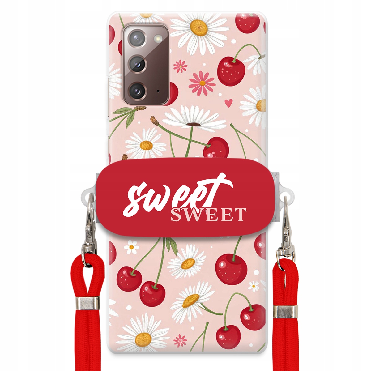 Puzdro pre Samsung Note 20 Červené vodítko Crossbody držiak Sweet Kvet čerešne
