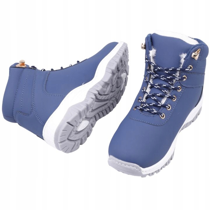 BUTY SPORTOWE DAMSKIE ZIMOWE MOCNO OCIEPLANE ŚNIEGOWCE TRAPERY GRANATOWE Stan opakowania oryginalne