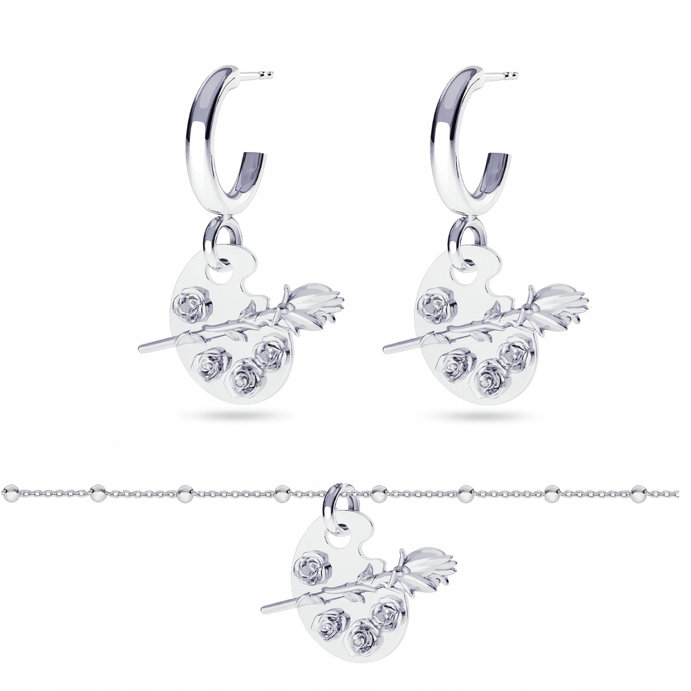 Paleta barev s růží Frida Kahlo stříbrný set kuličkových šperků stříbro 925