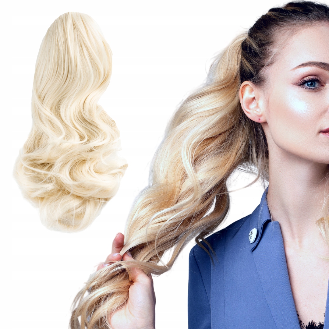 Poník Na Klipu syntetické vlasy spona 50CM Kudrnatý bílý blond #60 kadeře