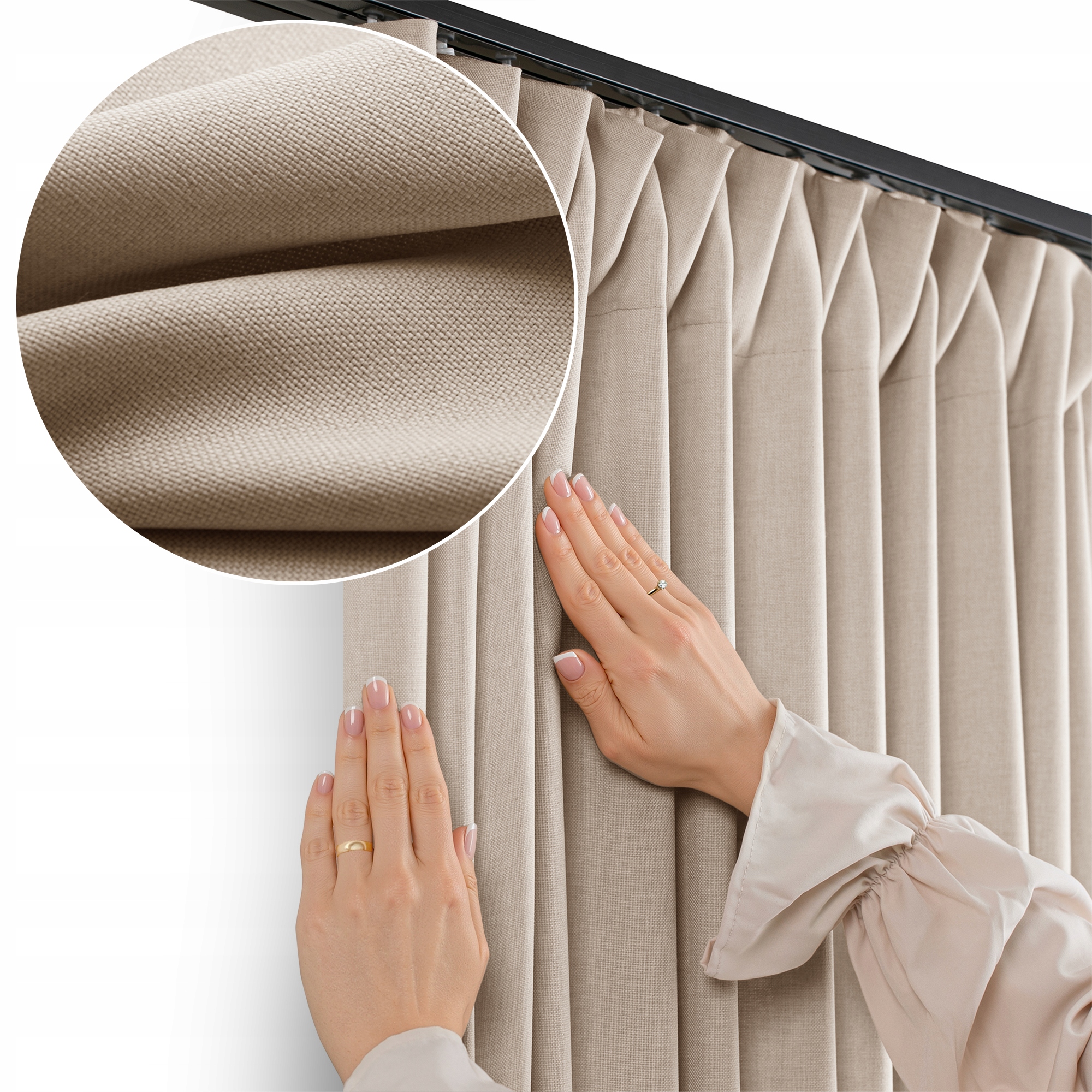 Filumi Závěs béžová struktura len řasící páska do obývacího pokoje 320x250