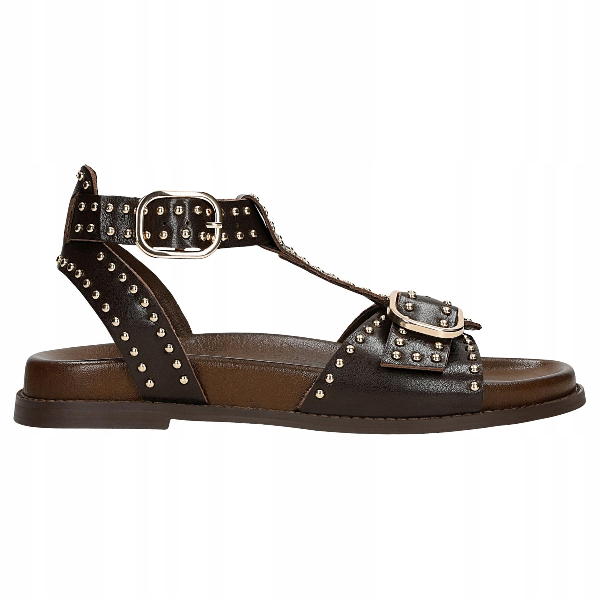 Hnědé dámské kožené sandály s cvočky, velikost vel.