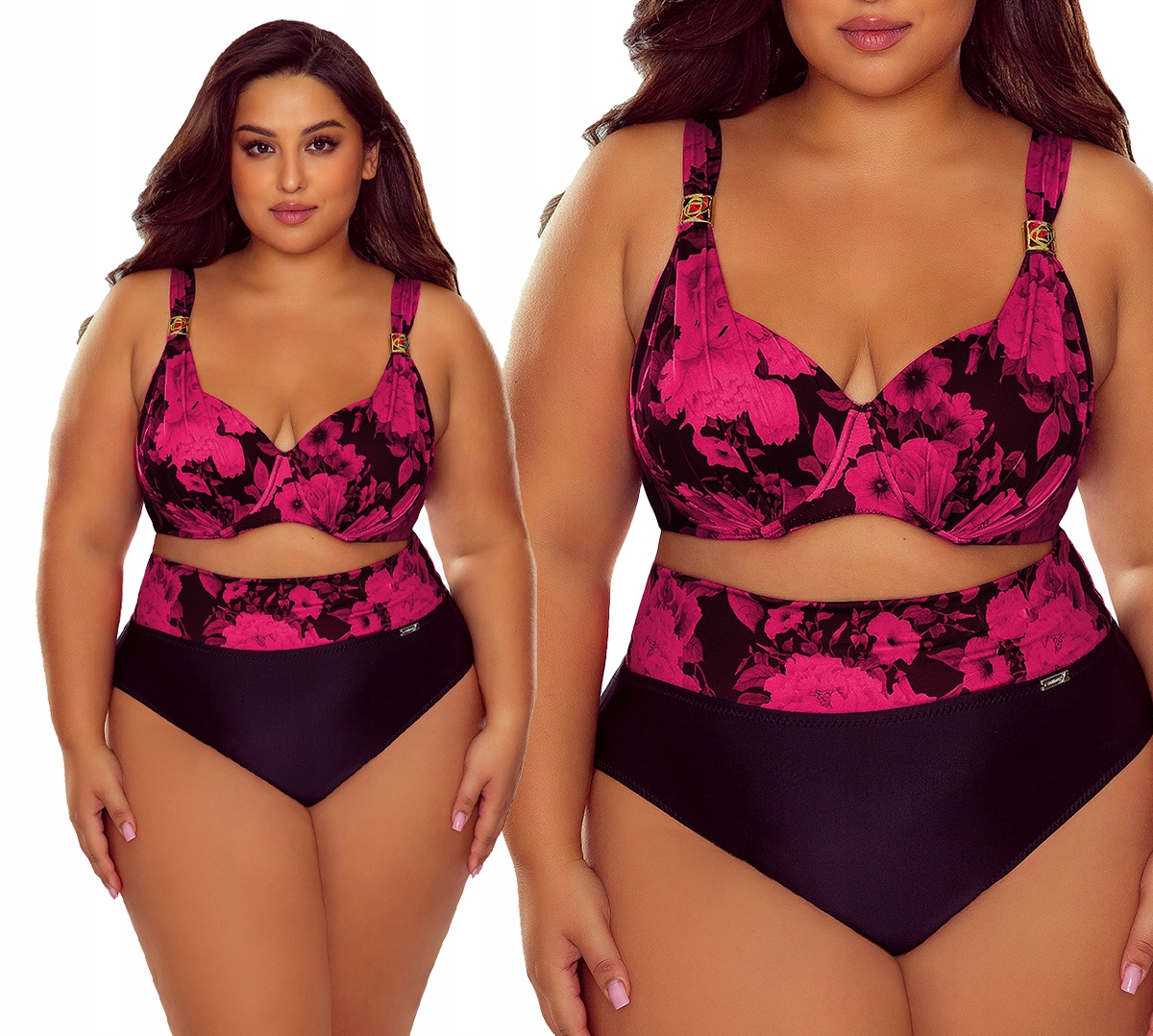 Plavkový oblek Gabbiano Elena bikiny vysoký pas růžové růže 40C/L 80C
