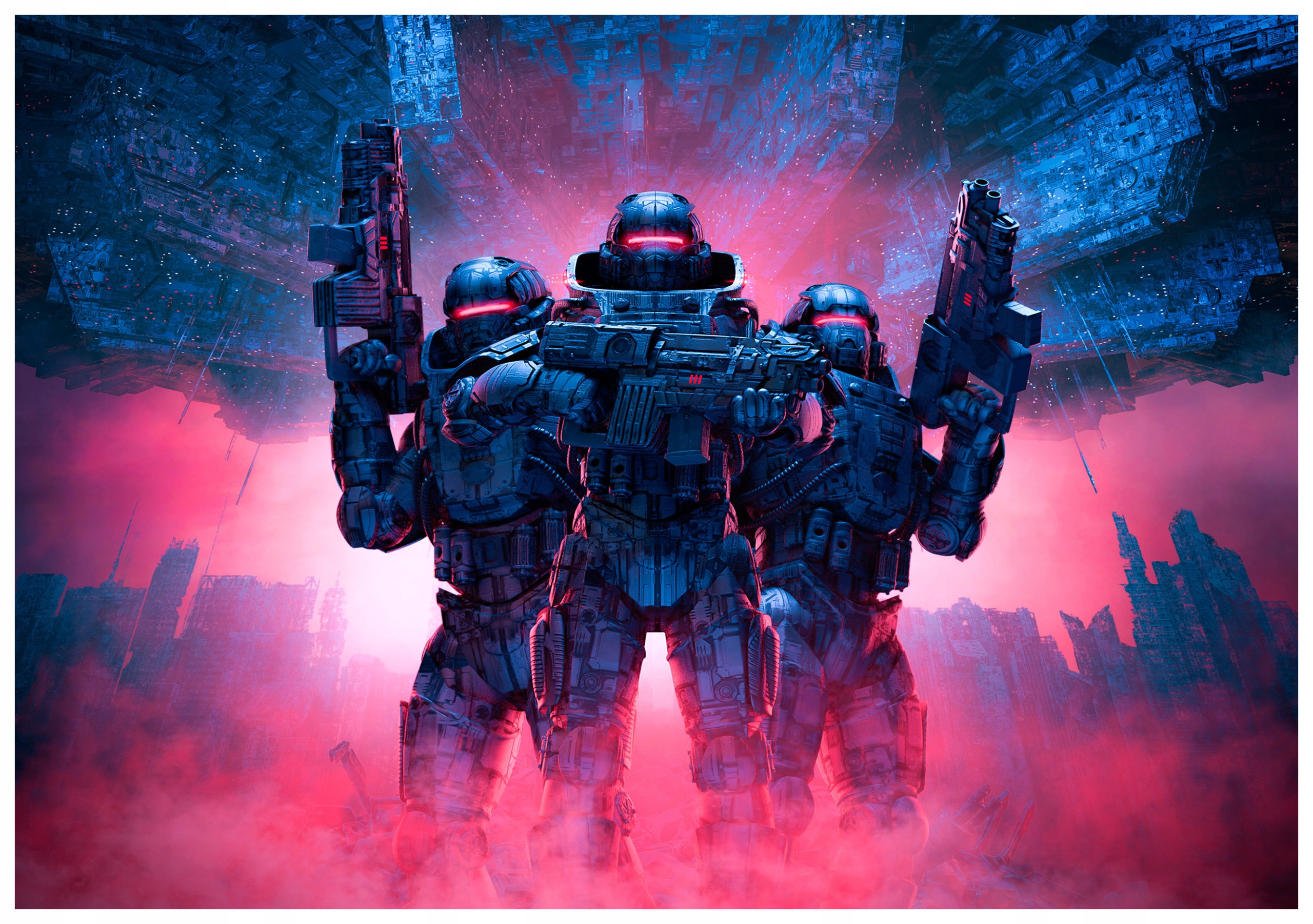 Fototapeta Cyberpunkové vojáky a vojenské roboty 368x254 lepidlo