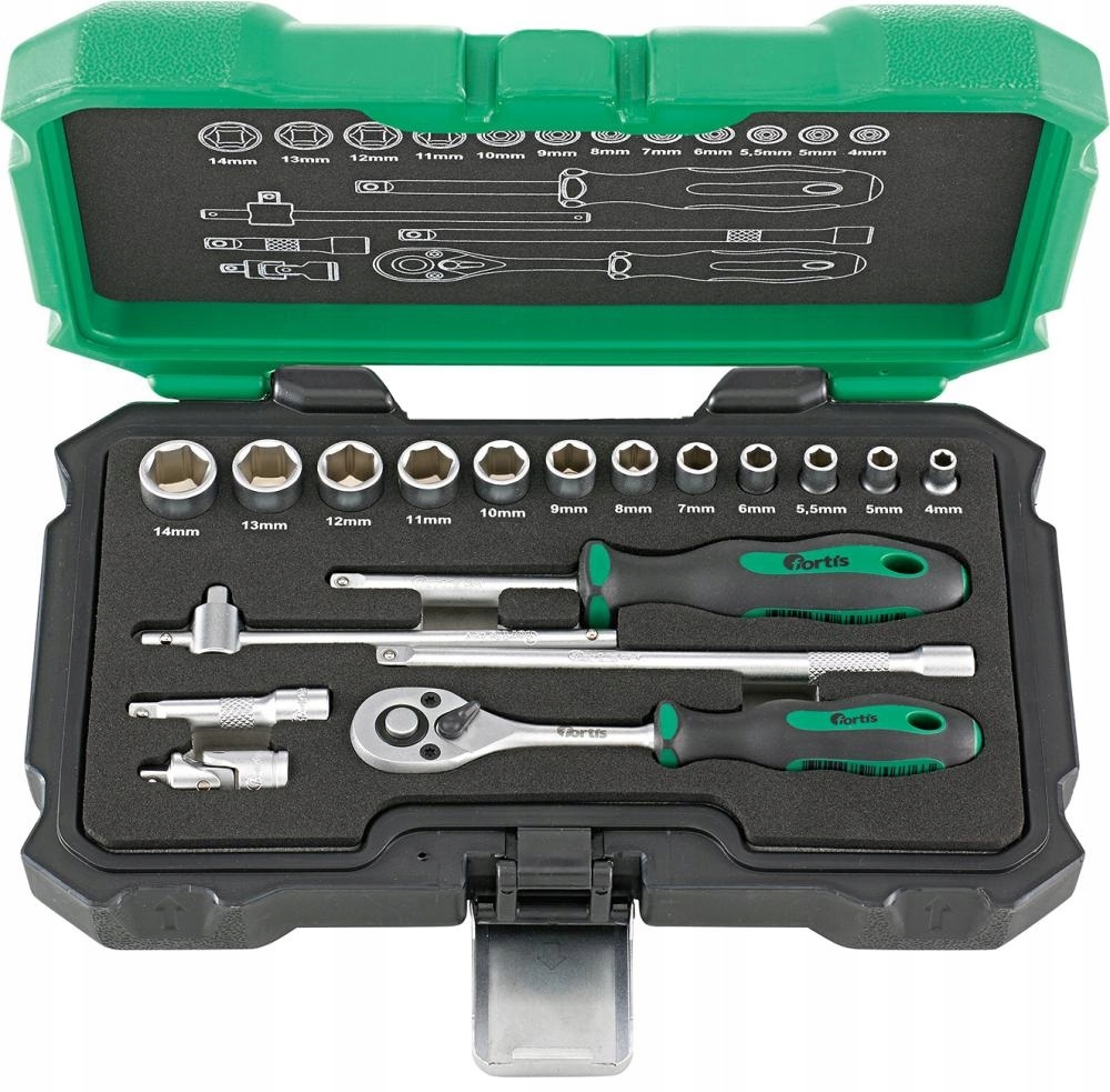 Sada nástrčných klíčů 1/4'' s ráčnou 18-dílná