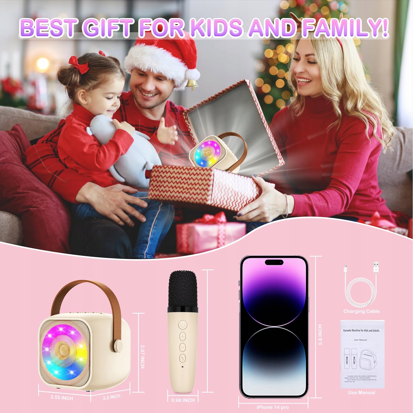 KARAOKE MASZYNA Z 2 MIKROFONAMI DLA DZIECI LED BLUETOOTH — miniatura 7