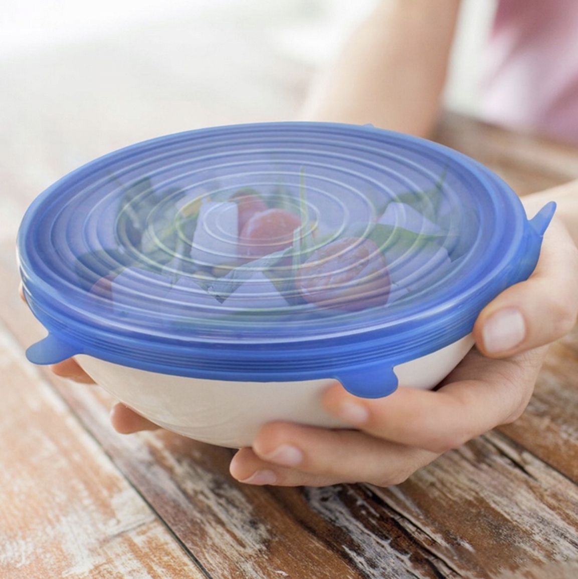 POKRYWKI SILIKONOWE UNIWERSALNE DO ŻYWNOŚCI 6 SZT Kolor odcienie niebieskiego