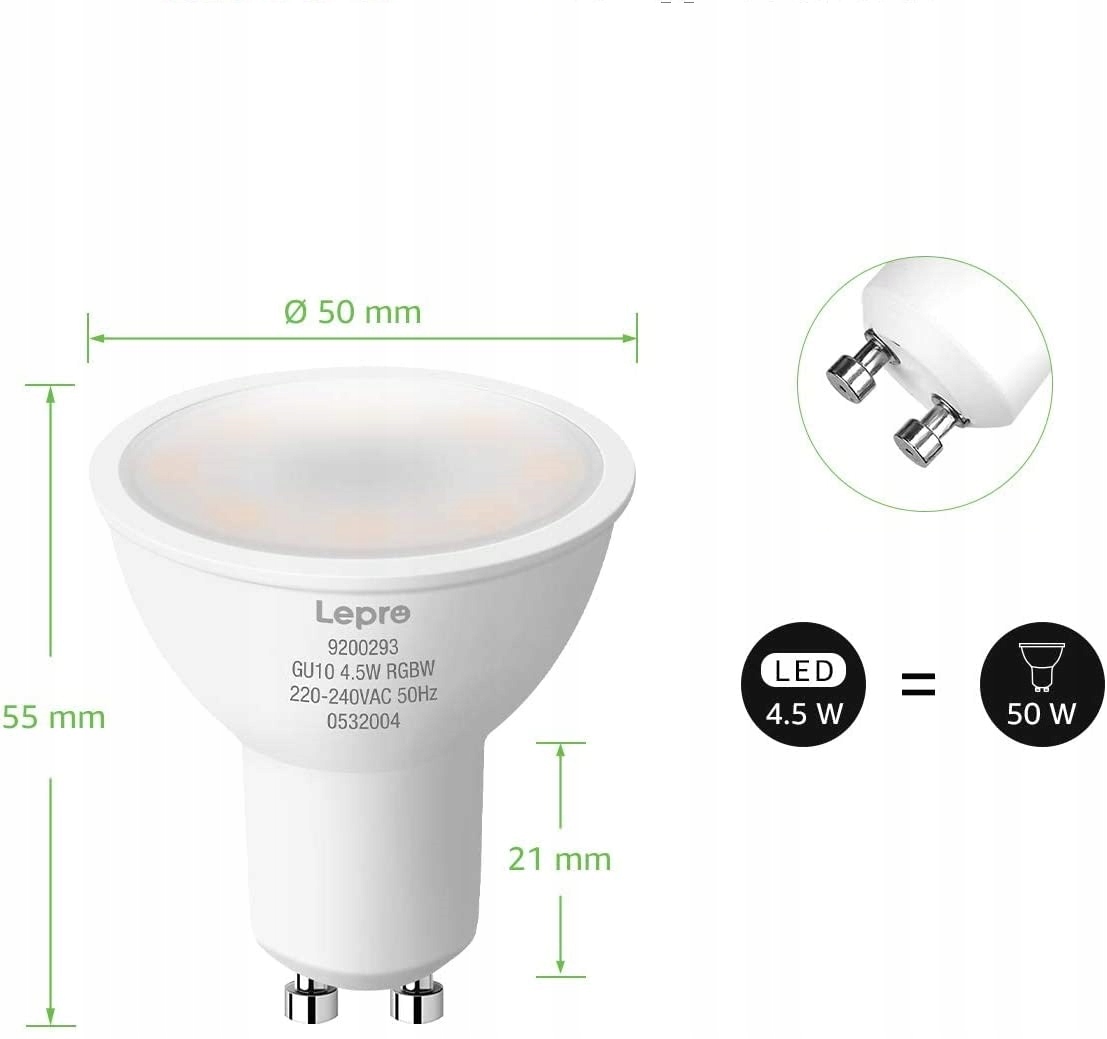 2x ŻARÓWKA GU10 SMART 350lm 4.5W WIFI Rodzaj gwintu GU10