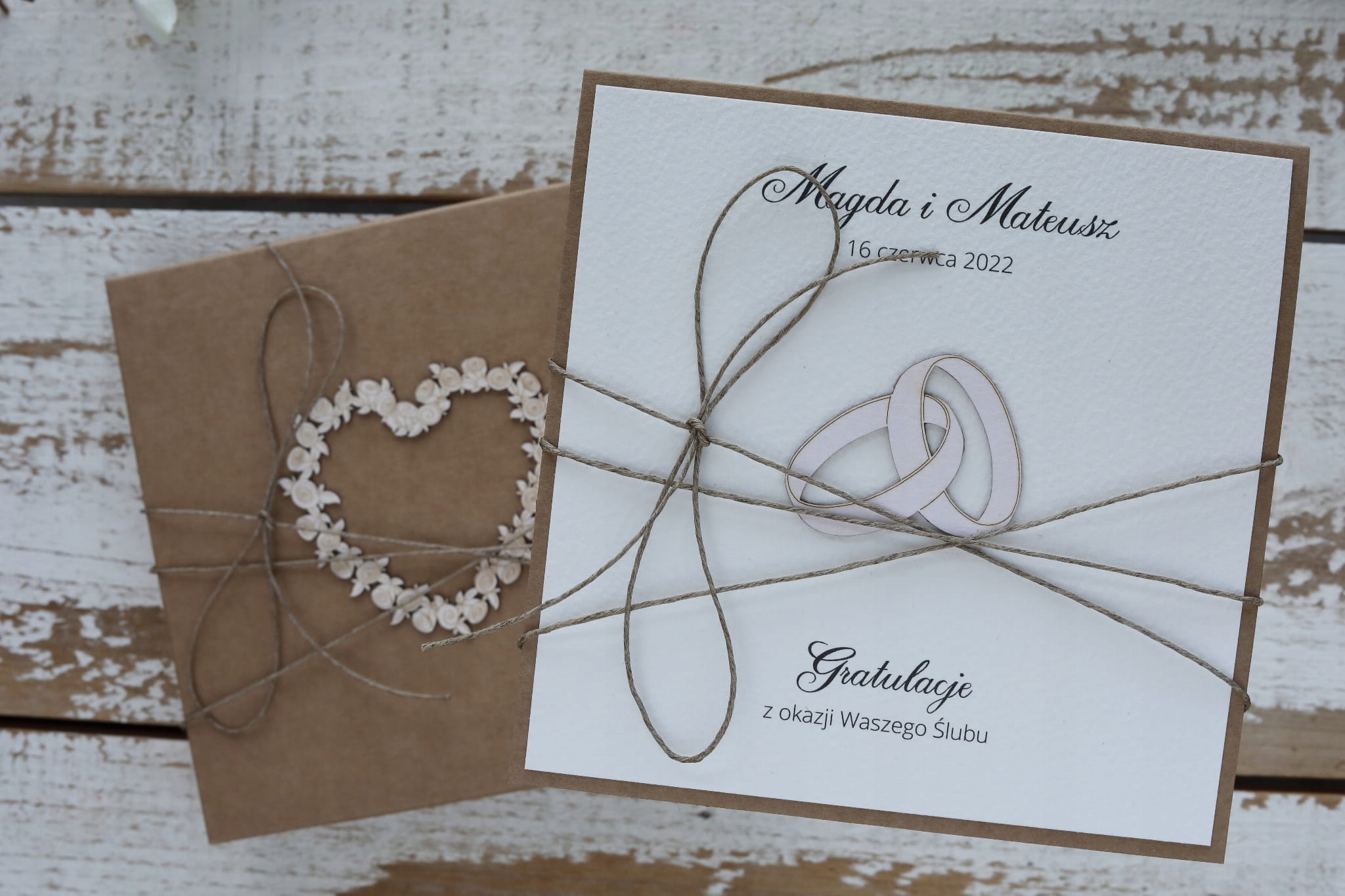 Rustikální svatební přáníčko vyrobené ručně s personalizací a přáním