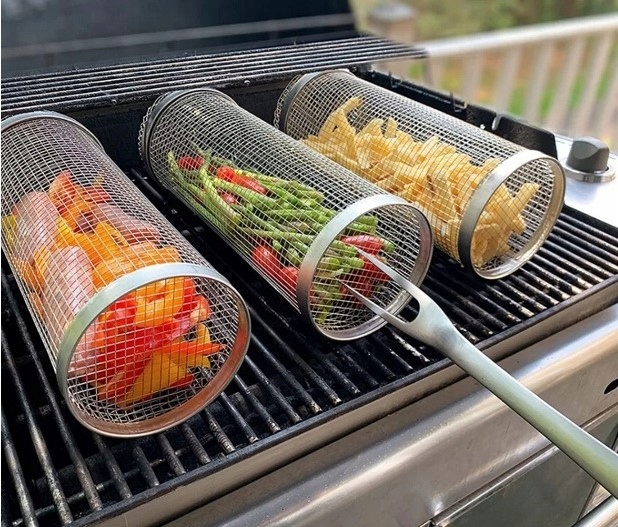2x KOSZ DO GRILLOWANIA WARZYW FRYTEK RUSZT SIATKA OBROTOWA NA GRILLA 30x9cm Producent Mimport