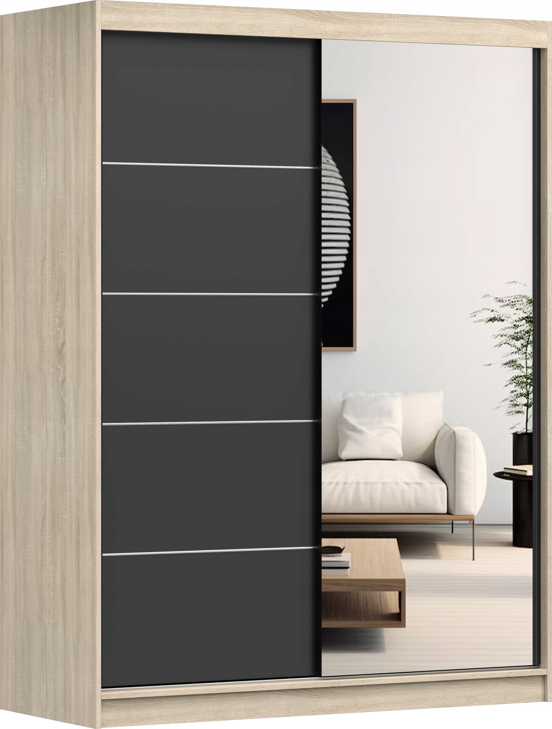 Szafa Przesuwna VISTA 05 150 Lustro półki drążek duża sypialnia KOLORY Wysokość mebla 200 cm