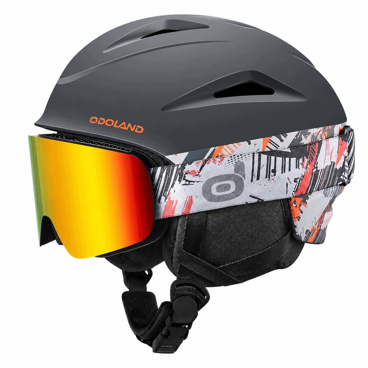 Kask narciarski Odoland gogle UV400 S 54-56 cm czarno-pomarańczowy na narty