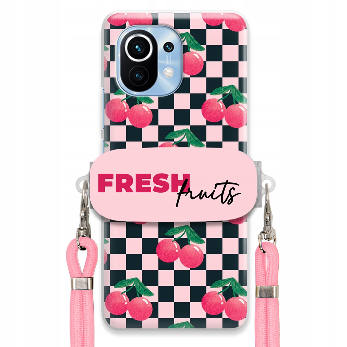 Pouzdro pro Xiaomi Mi 11 Vodítko Pink Crossbody Držák Šachovnice Fresh Fruits