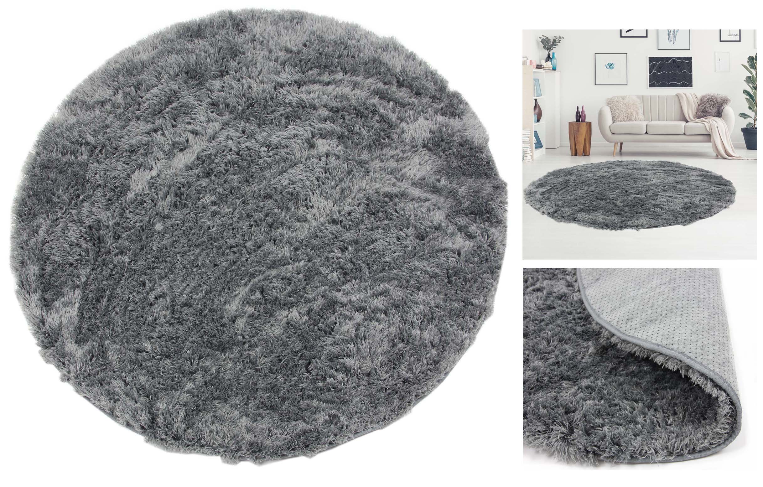 Koberec Plyšový Měkký Nadýchaný Šedý Kruh Softi Plyš 160 cm